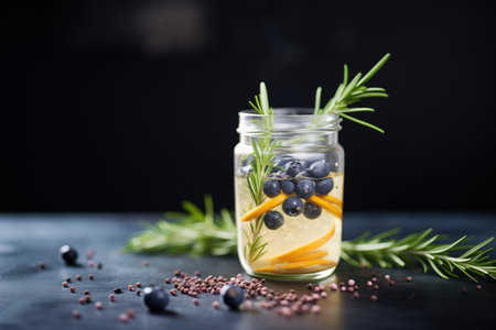 gin and tonic with bright bubbles, dark juniper berriesの素材