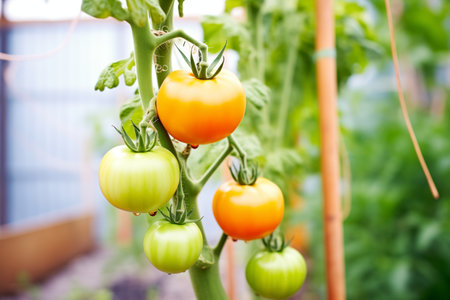 homegrown tomatoes ripening on the vineの素材