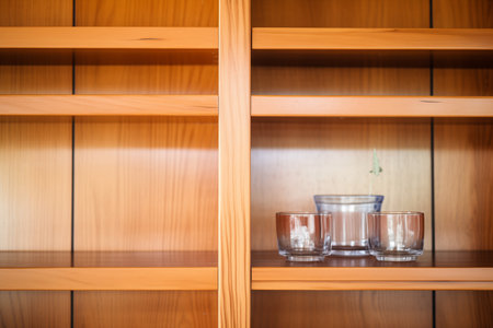 close up of a shiny wooden bookshelf after cleaningの素材