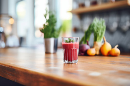 freshly blended red beetroot juice in a glassの素材