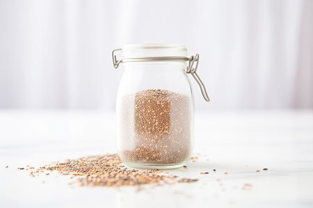 closeup view of chia seeds in a mason jarの素材