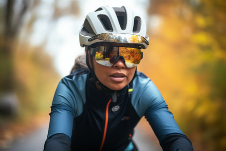 cyclist wearing a helmet with a headup displayの素材