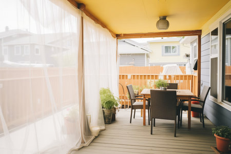 mosquito net installed over a patio areaの素材
