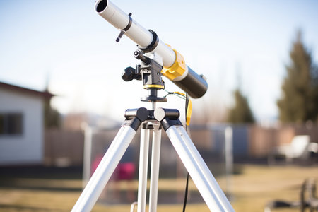 close-up of solar telescope on tripod outdoorsの素材