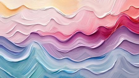 Rainbow oil paint texture featuring a smooth gradient of vibrant colors with soft, wavy brushstroke patterns across the canvasの素材