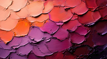 Abstract oil paint texture in sunset hues of red, orange, and purple, blending smoothly with dramatic brushstrokesの素材