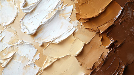 Earthy tones of brown, ochre, and cream blended in thick oil paint layers with rough, organic brushstrokes as a rustic backdropの素材