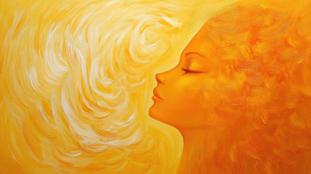 Bright yellow and orange oil paint swirls blended with subtle hints of white, forming a dynamic and warm texture backgroundの素材