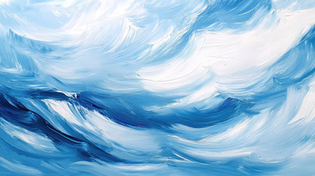 Soft blue and white oil paint strokes mimicking sky-like patterns, with gentle texture and flowing brush marks for a serene backgroundの素材