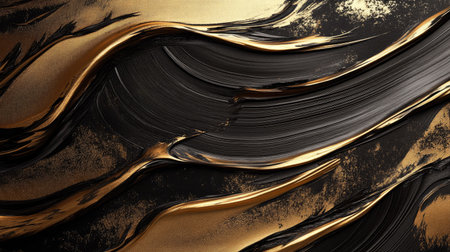 Rich gold and metallic bronze oil paint strokes with high shine and textured details, adding an elegant and luxurious backgroundの素材