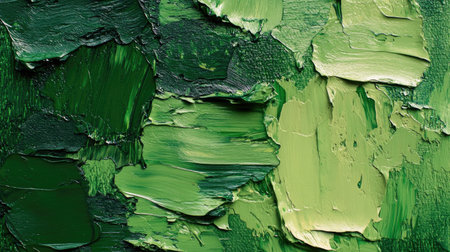 Bold green oil paint texture with layered brushstrokes and dark contrasting shadows, evoking the feel of natureの素材