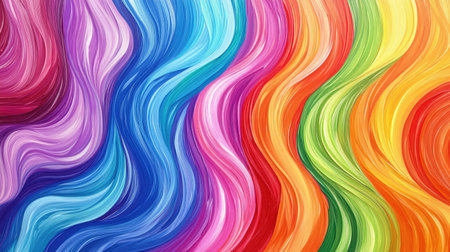 Rainbow oil paint texture featuring a smooth gradient of vibrant colors with soft, wavy brushstroke patterns across the canvasの素材
