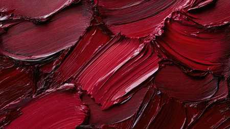 Deep red and burgundy oil paint texture with thick, layered strokes and palette knife marks, perfect for an intense artistic feelの素材
