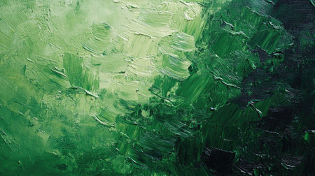 Bold green oil paint texture with layered brushstrokes and dark contrasting shadows, evoking the feel of natureの素材