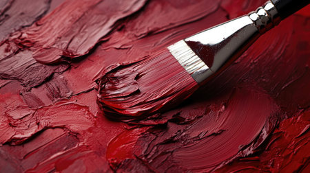Deep red and burgundy oil paint texture with thick, layered strokes and palette knife marks, perfect for an intense artistic feelの素材