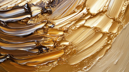 Rich gold and metallic bronze oil paint strokes with high shine and textured details, adding an elegant and luxurious backgroundの素材