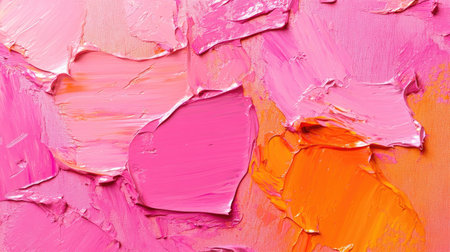 Vibrant pink and orange oil paint texture with thick, dynamic brush marks and high-contrast highlights, evoking warmth and energyの素材