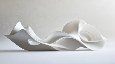 Smooth white 3D curves forming a flowing ribbon-like pattern, creating a sense of movement and eleganceの素材