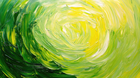 Bright lime green and yellow oil paint strokes, swirling together with visible texture and brush patterns to create an energetic backgroundの素材