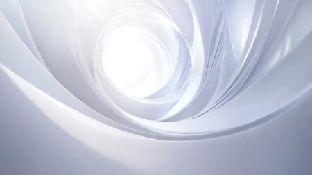 Minimalist white 3D background with overlapping layers of curved sheets and soft light effects for an elegant designの素材