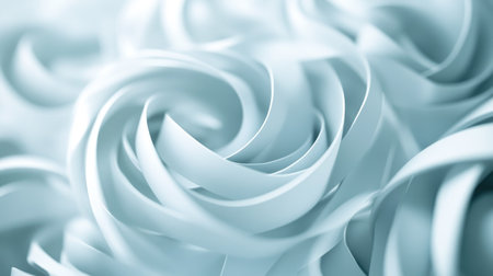 Abstract white 3D spirals intertwining to create a dynamic and futuristic background with soft gradients and depthの素材