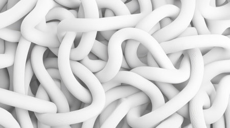 Abstract white 3D tubes intersecting and curving to form a complex and futuristic background with depthの素材
