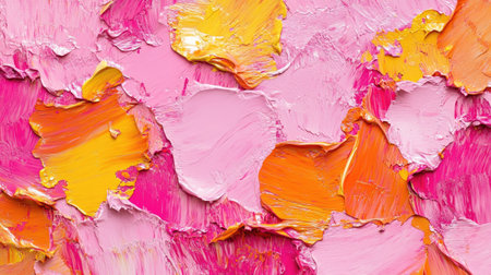 Vibrant pink and orange oil paint texture with thick, dynamic brush marks and high-contrast highlights, evoking warmth and energyの素材