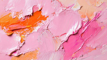 Vibrant pink and orange oil paint texture with thick, dynamic brush marks and high-contrast highlights, evoking warmth and energyの素材