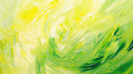 Bright lime green and yellow oil paint strokes, swirling together with visible texture and brush patterns to create an energetic backgroundの素材
