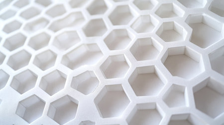 White 3D honeycomb pattern with precise hexagons and light shading, perfect for a modern and clean aestheticの素材