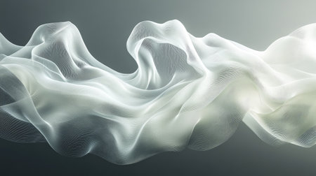 Abstract white 3D waves flowing smoothly across the background, evoking a sense of elegance and motionの素材