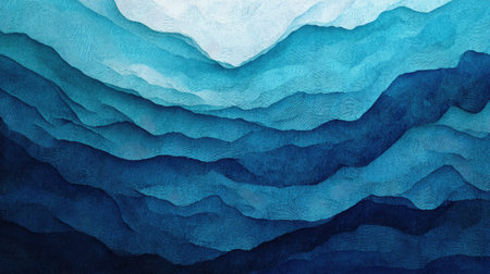 Horizontal view of a blue sea gradient shifting from navy blue to pale turquoise, with rippling textures.の素材