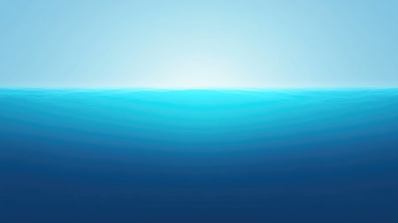 A panoramic view of a blue sea gradient blending turquoise and azure, with no visible land or sky.の素材