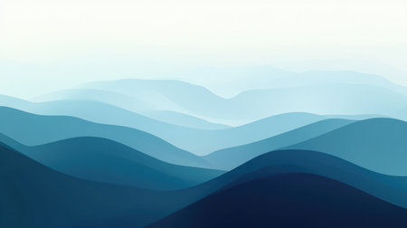 Abstract ocean gradient blending light aqua to dark cobalt, with soft waves and distant horizon.の素材