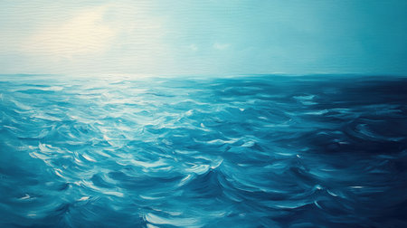 A serene blue sea gradient background transitioning from deep navy to turquoise, with gentle ripples reflecting sunlight.の素材