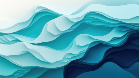 Dynamic ocean gradient background with gentle waves, light bouncing off the turquoise and indigo hues.の素材