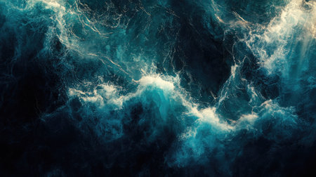 A vivid sea gradient showcasing shades of cyan, teal, and dark blue, with light rays piercing through.の素材