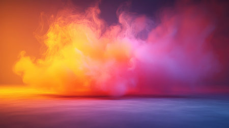 A modern minimalist living room with a gray sofa, a wooden coffee table, and soft ambient lighting creating a warm, inviting vibe.の素材