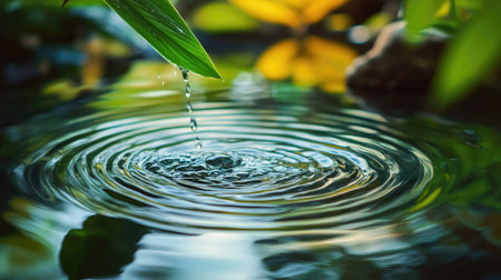 Smooth ripple patterns gently forming on water, capturing the delicate interplay between light and motion.の素材