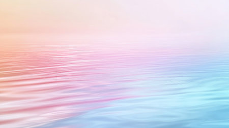 Perfectly smooth water surface disturbed by gentle ripple lines, reflecting a soft gradient of pastel colors.の素材
