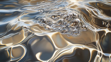 Close-up of delicate ripples forming in a swimming pool, showcasing reflections of sunlight and movement.の素材