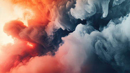 Abstract red and black gradient smoke swirling mysteriously, creating a dramatic and intense mood.の素材