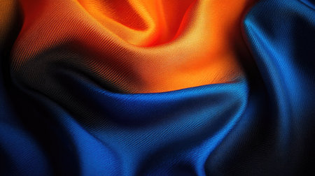 Electric blue and fiery orange gradient contrast, dynamically flowing on a black canvas for a striking look.の素材