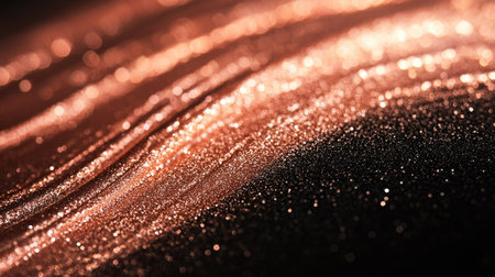 Elegant rose gold gradient shimmer on a black background, perfect for luxury branding or beauty concepts.の素材
