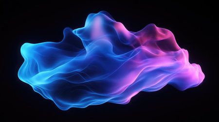 Vibrant neon blue and purple gradient light flowing smoothly over a black background, creating a futuristic and sleek aesthetic.の素材
