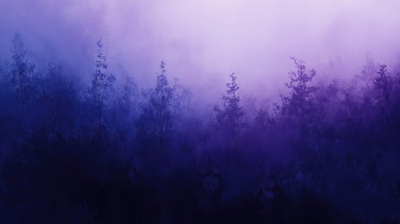 Mystical purple and indigo gradient mist, softly blending into the shadows of a deep black backdrop.の素材