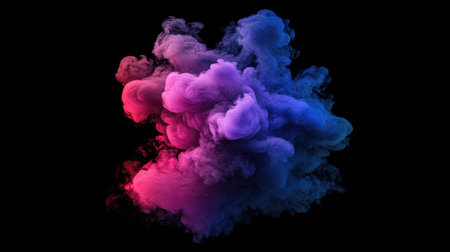 Vivid magenta and royal blue gradient haze, hovering over a black void for a surreal, modern effect.の素材