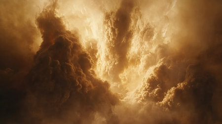 A rich cloud of brown smoke expanding against a soft-lit backdrop, evoking warmth and mystery.の素材