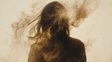 A misty veil of soft brown smoke shifting in the air, evoking mystery and depth.の素材