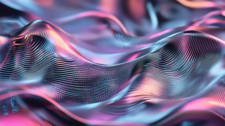 Abstract hologram texture with metallic silver waves, exuding a sleek and futuristic feel for premium designs.の素材